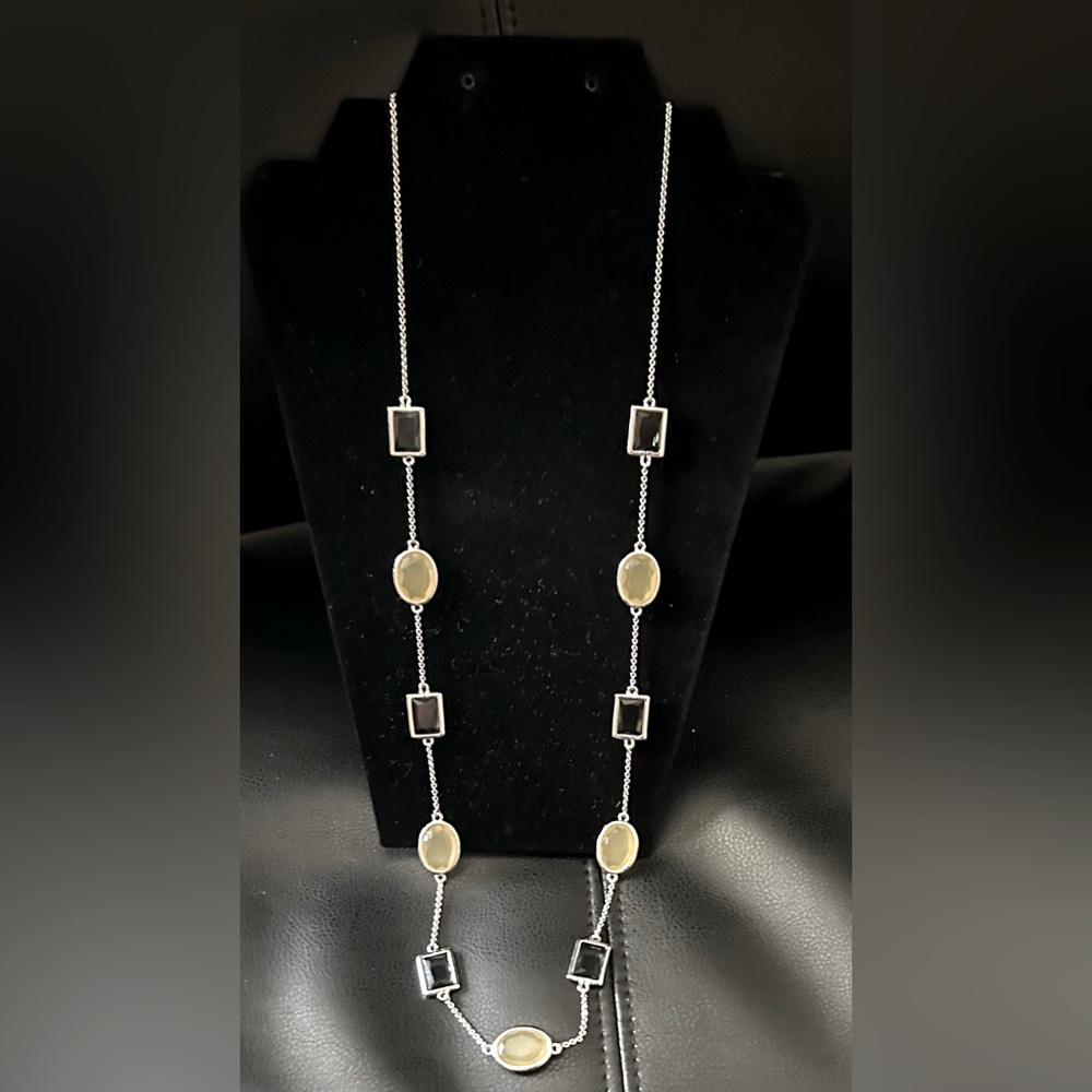 KATE Spade Scatter Necklace in Silver with Black and Beige Stones